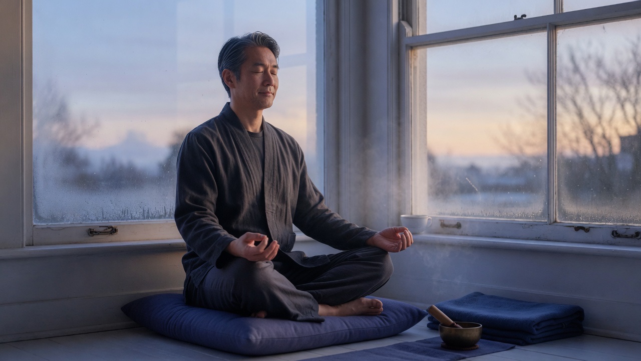 Man meditating at dawn