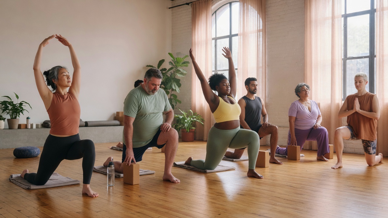 Diverse yoga studio class
